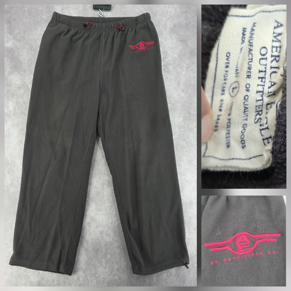 Vintage American Eagle Outfitters Fleece Pants Mens Large Red Logo Bungee Waist